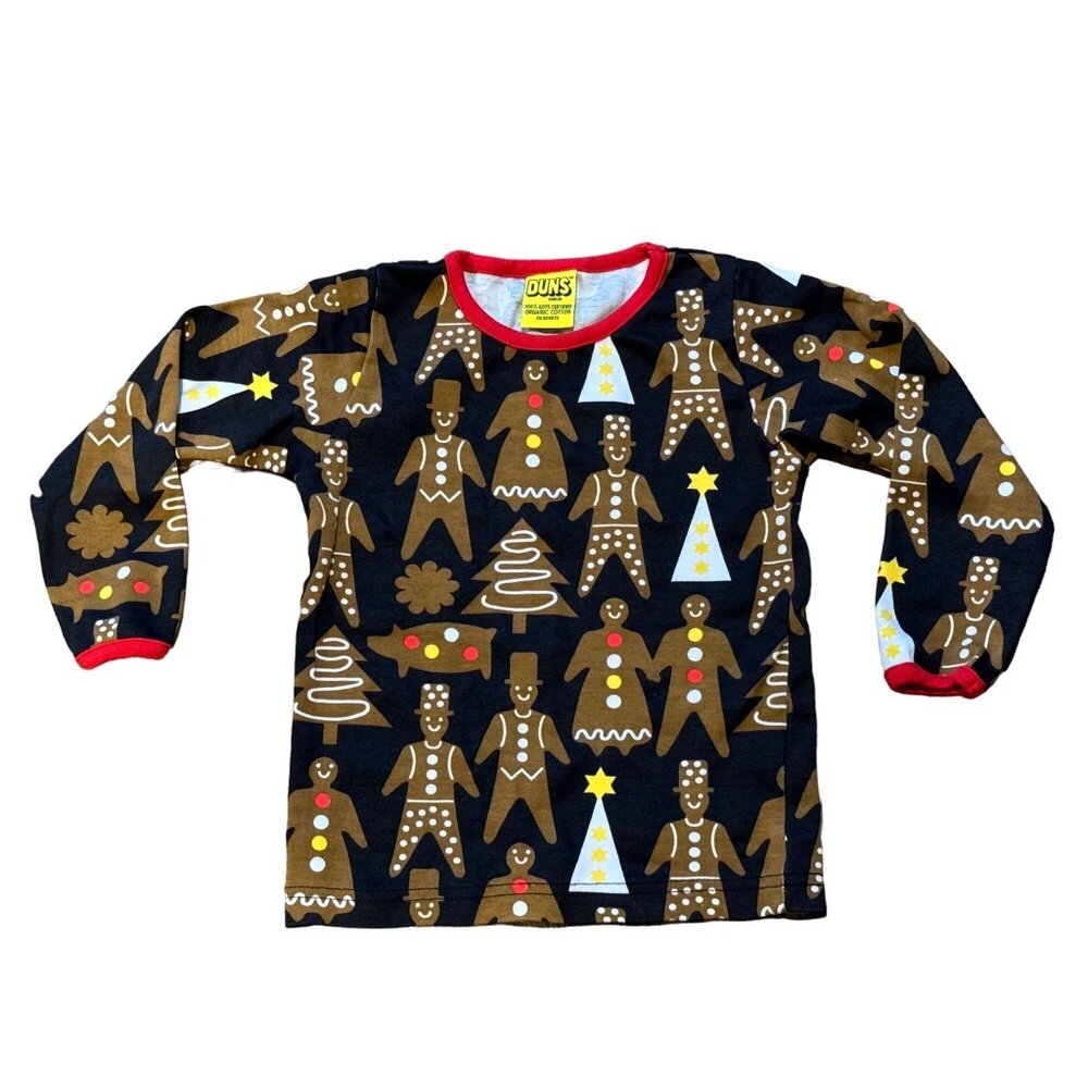 Duns Sweden Organic Cotton Gingerbread Print Unisex Kids Long Sleeve Shirt Size
